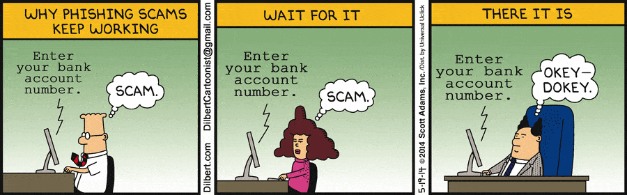 Dilbert comic on how email scams work