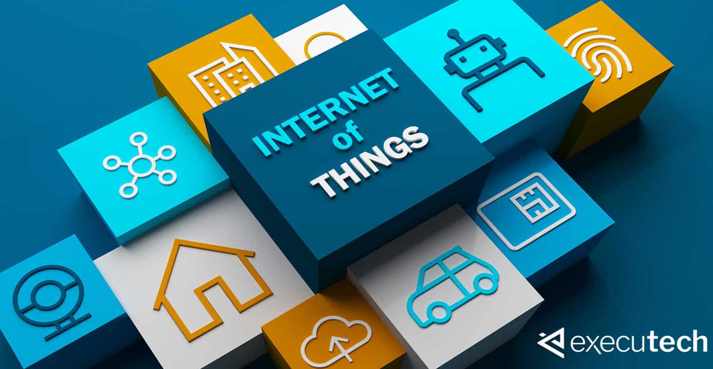 Digital artwork of cubes representing different kinds of technology that falls into The Internet of Things