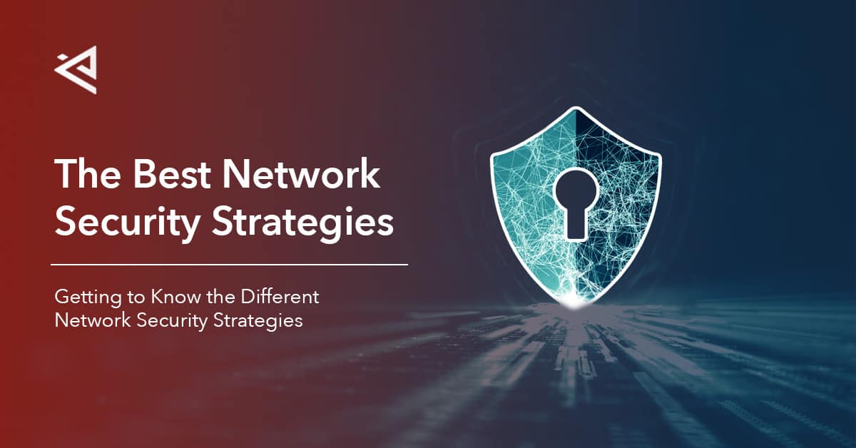 Title and digital shield with a key hole in the middle set on a field of red and blue